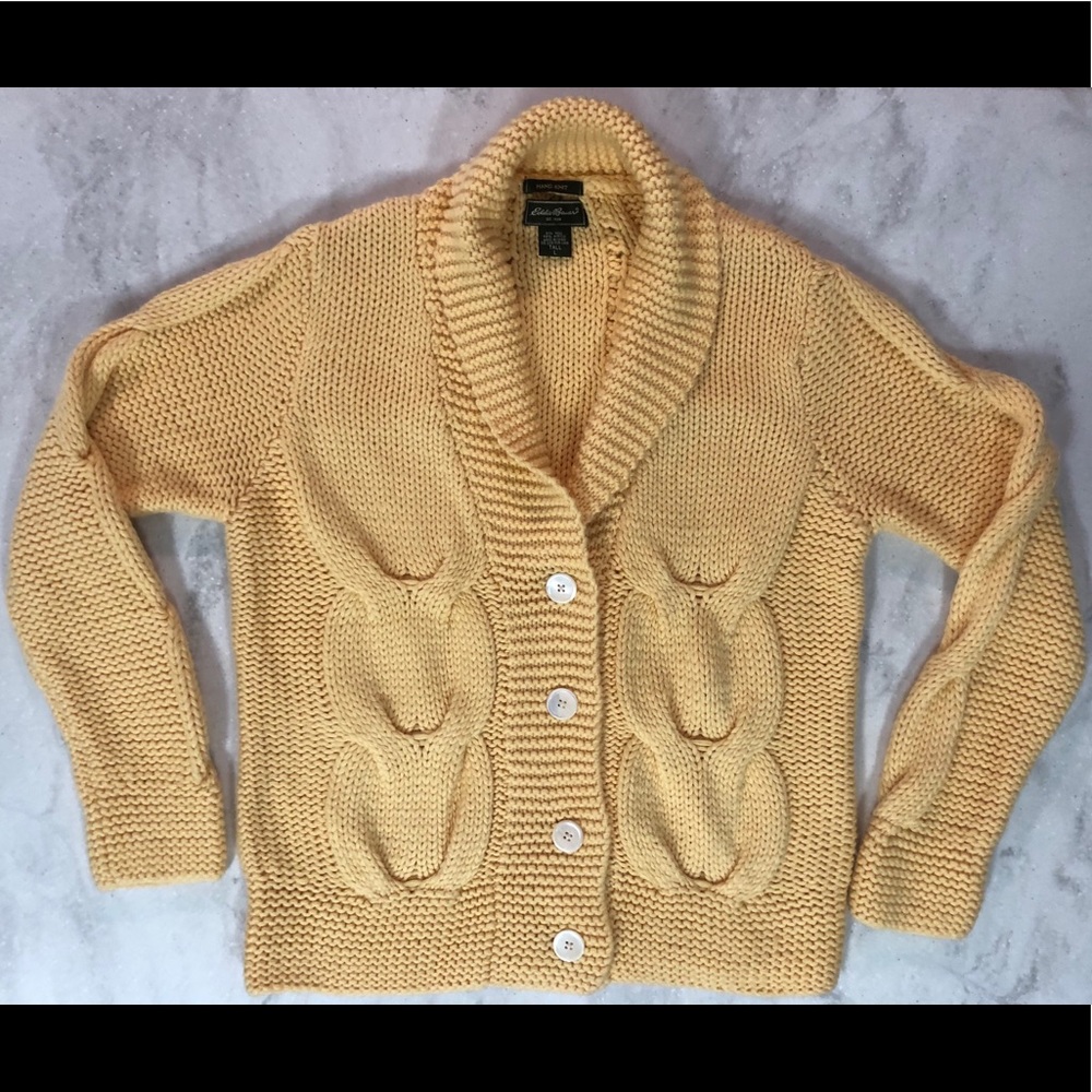 EUC EB Hand Knit Shawl Collar Cardigan LT